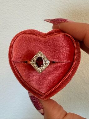 Red Garnet and Cubic Zirconia 14k Gold Ring - size 7